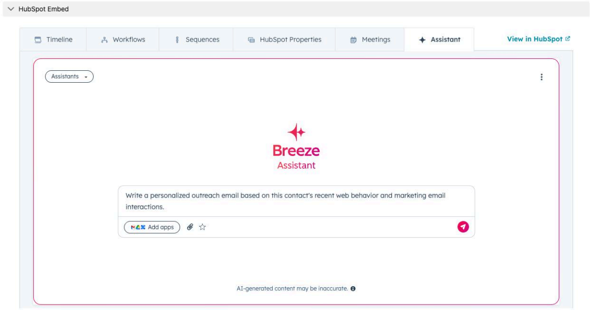 Breeze Assistant HubSpot Embed Salesforce