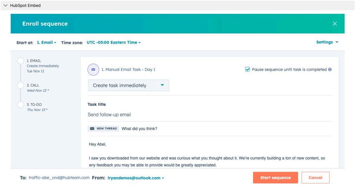 Saleforce HubSpot Embed Sequences
