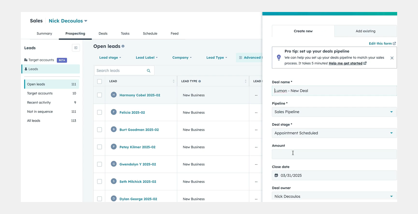 Prospecting Workspace and Automated Lead Progression