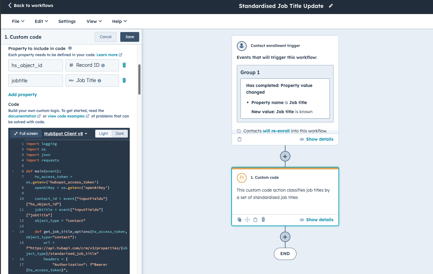 job title standardisation custom code workflow