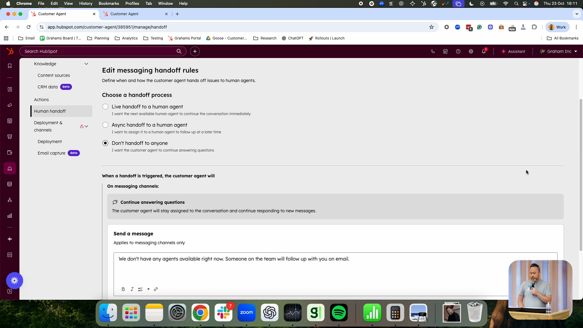 Testing Behaviour Defining Human Handoffs and Deploying Across Channels Testing Behaviour Defining Human Handoffs and Deploying Across Channels